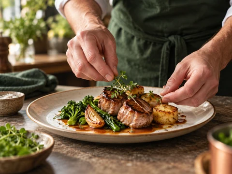 Kulinarische Inspiration: ein angerichtetes Schweinefleischgericht.